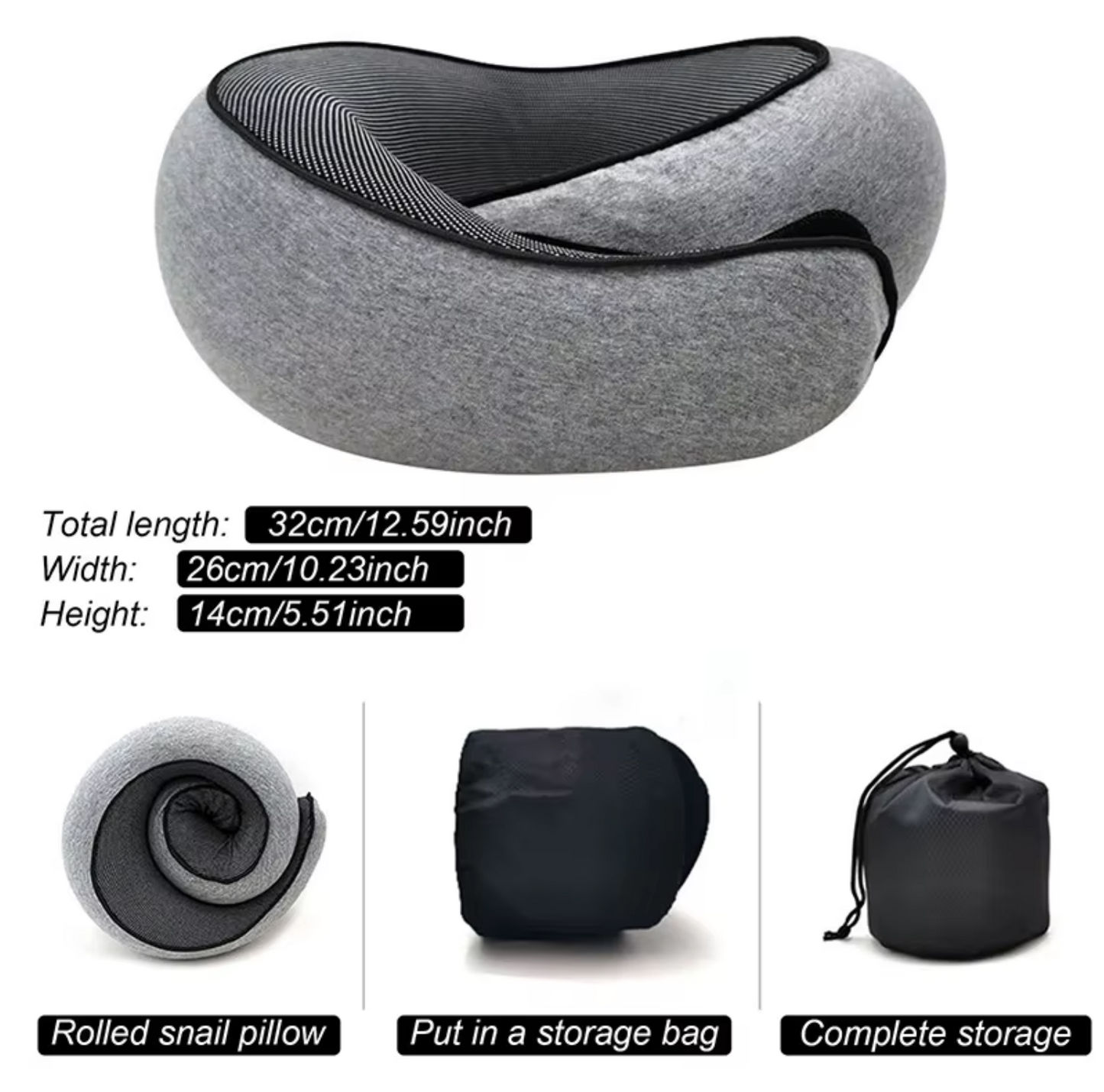 Travel Neck Pillow Memory Foam U-shaped Pillow Snail Style Travel Neck Support Portable Adjustable Soft Noon Break Sleep Pillows